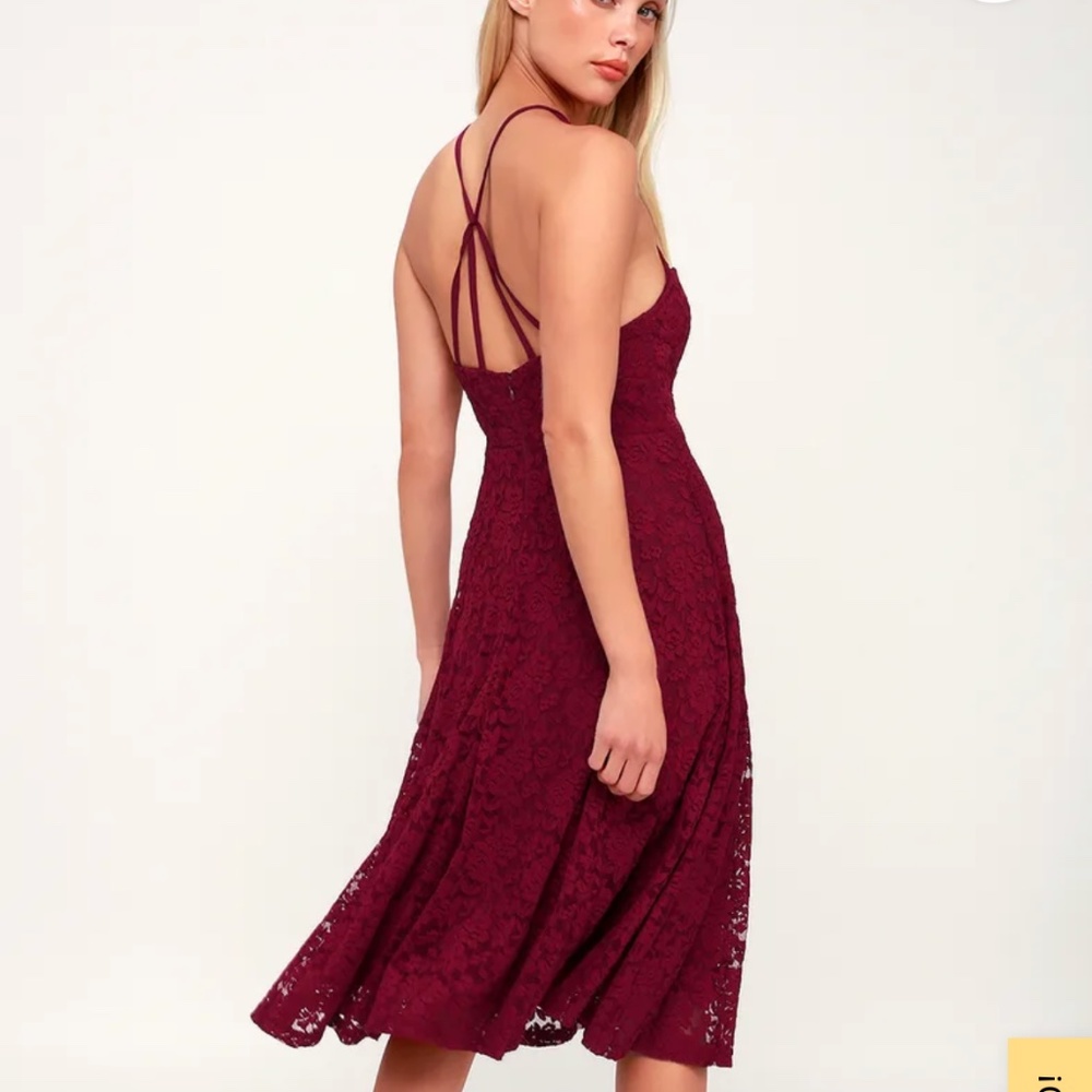 Lulu’s My Kingdom Burgundy Lace Midi Dress